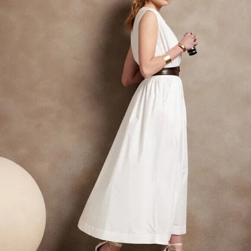 Banana Republic Mixed Media Cotton Poplin Maxi Dress White Size XS RT$140